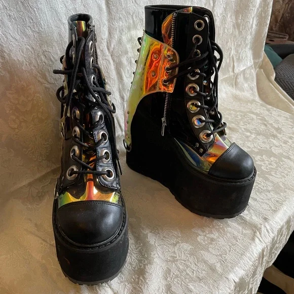 Demonia Black and hologram Platform Shoes - Picture 2 of 4